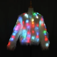 women faux fur coat valentine gift led multi color warm hoodie vest with shiny lights jacket light up costum