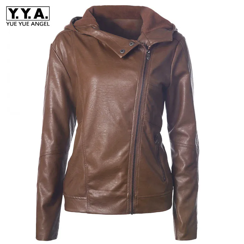 Куртка женская из искусственной кожи с капюшоном модный винтажный Байкерский