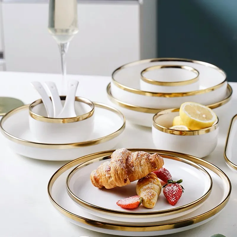 Белые фарфоровые тарелки для Еда столовый набор посуды салат керамическая миска