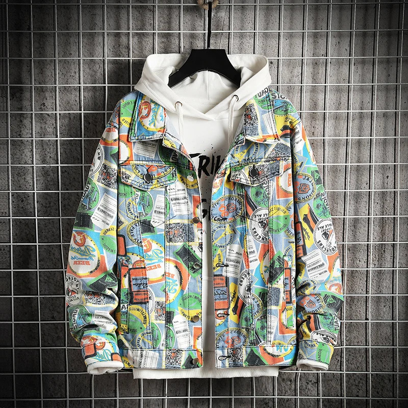 

Autumn Graffiti Denim Jacket New Fashion Denim Jacket Casual Bomber Punk Street Clothing Clothes Men's Spring Jacket