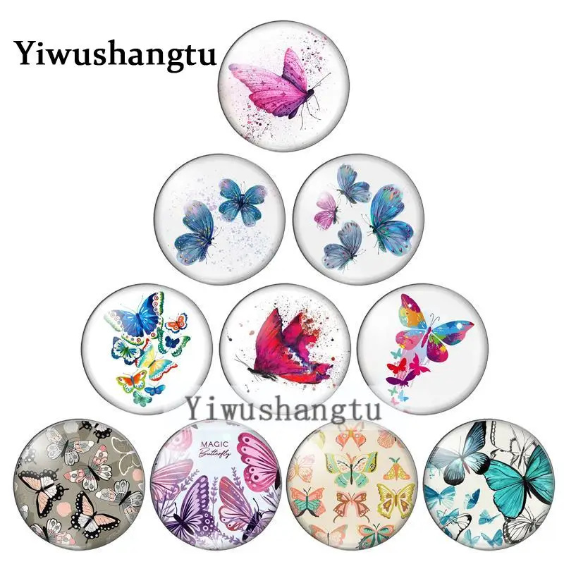 

Beautiful butterfly dancing flying 8mm/10mm/12mm/18mm/20mm/25mm Round photo glass cabochon demo flat back Making findings ZB0543