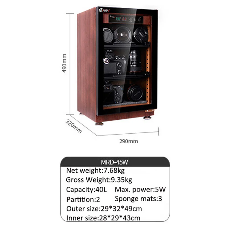 MRD-45W Влагостойкий шкаф 20L-50L, многоразмерная большая емкость для объектива зеркальной камеры, полностью автоматический электронный шкаф с управлением - Цвет: MRD-45W