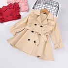 Новая стильная одежда для девочек на весну и осень детская куртка с длинным рукавом Однотонная верхняя одежда с поясом костюм ветровка