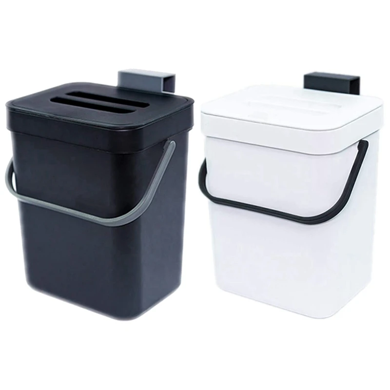 

2 Pcs Kitchen Compost Bin for Countertop Or Under Sink Composting, with Removable Airtight Lid, Black & White