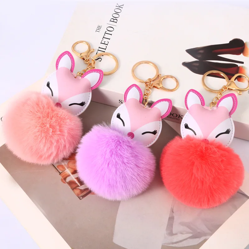 

Cute fox fur ball bag pendant lady key chain imitation rex rabbit fur ball pendant car keychain