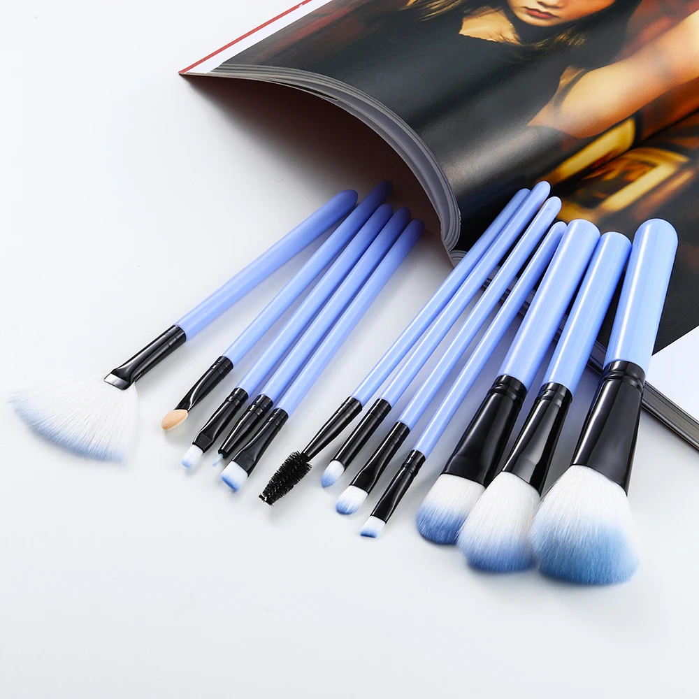 style 1 blue FLD 12 шт./компл. макияж кисть для нанесения основы под макияж кисть для нанесения пудры тени для век, кисть для губ, щеточку для контур кисти для макияжа набор профессиональных кистей для макияжа - Handle Color: style 1 blue