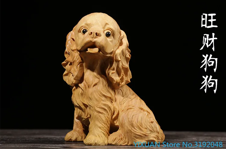 

Chinese Zodiac dog, Cocker dog, boxwood carving, ornament, home creative ornament