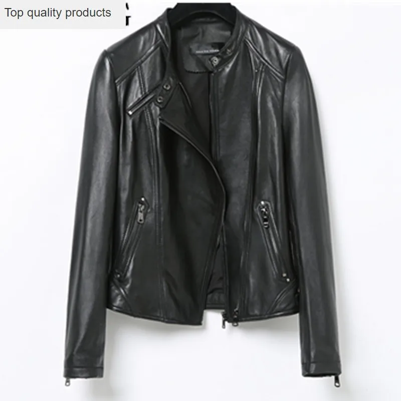 Fashion Genuine Leather Jacket Spring Classic Short Motorcycle Jackets Black Punk Style Ladies Sheepskin Coats for Women YQ246