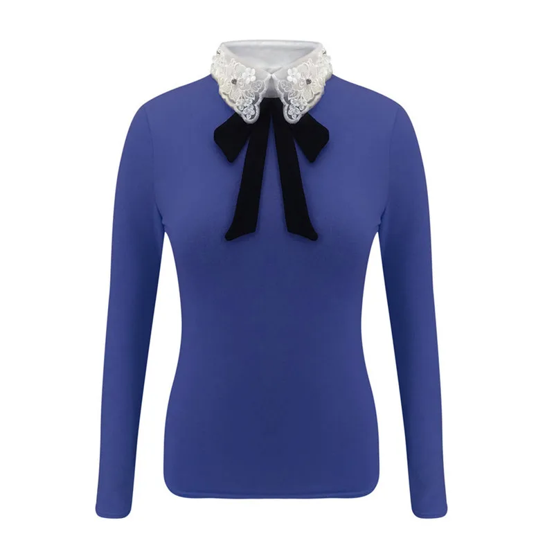 

Fashion Women Autumn Blouse Long Sleeve Lace Bowknot Collar Sheath Tops Elegant Lady Casual OL T-shirt All-match Style