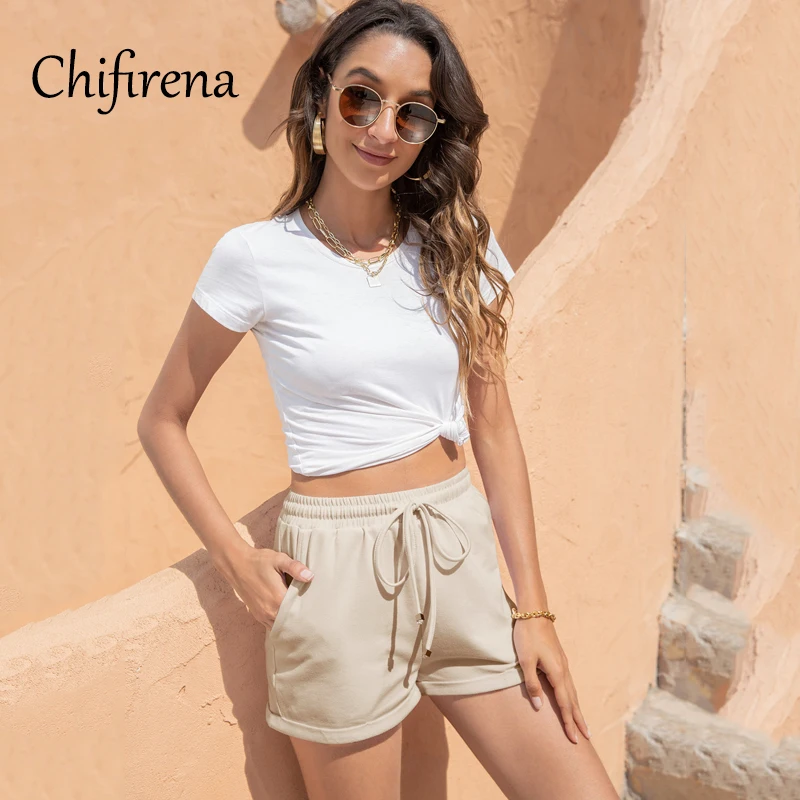 

Chifirena Harajuku Summer Shorts Women with High Waist Bandage Sportwear Workout Beach Shorts Female White Black Women's Shorts