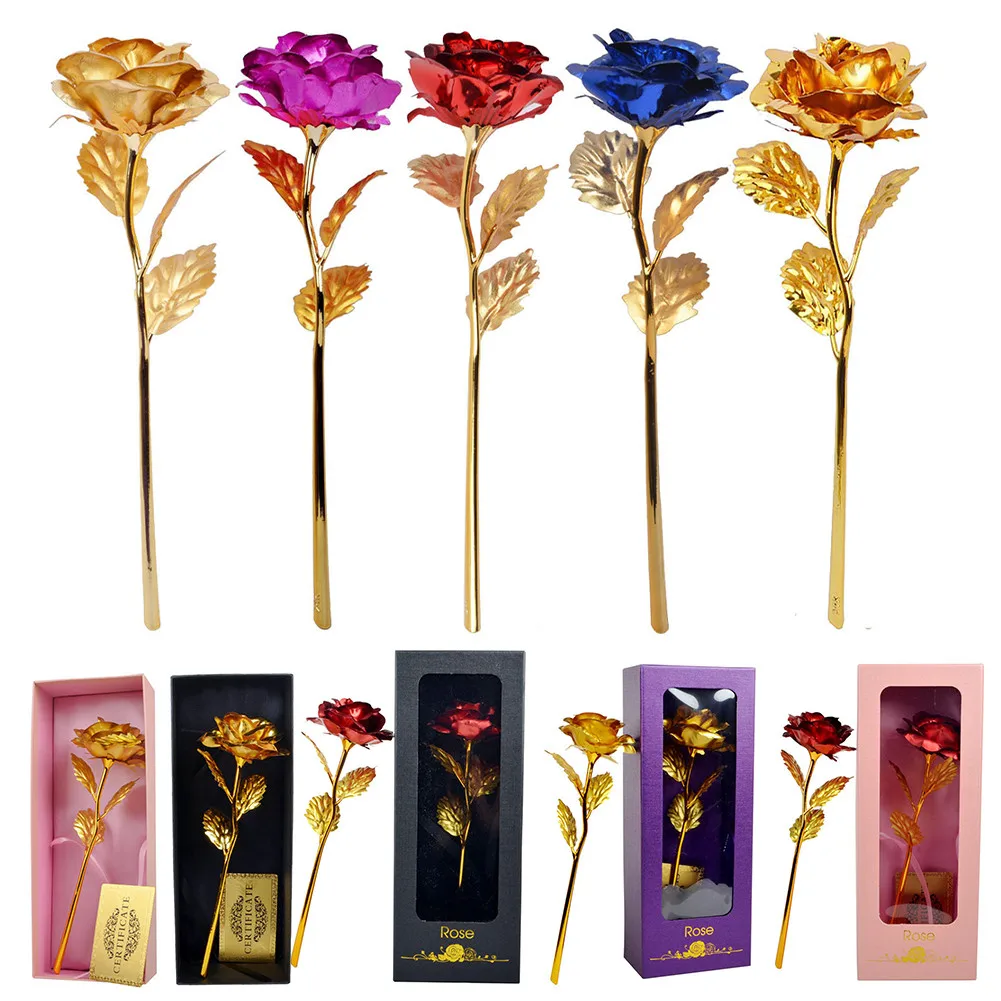 

24K Foil Plated Rose Red Gold Rose Valentine's Day Creative Gift For Your Girlfriend Wife Lover Wedding Party Decor With Box