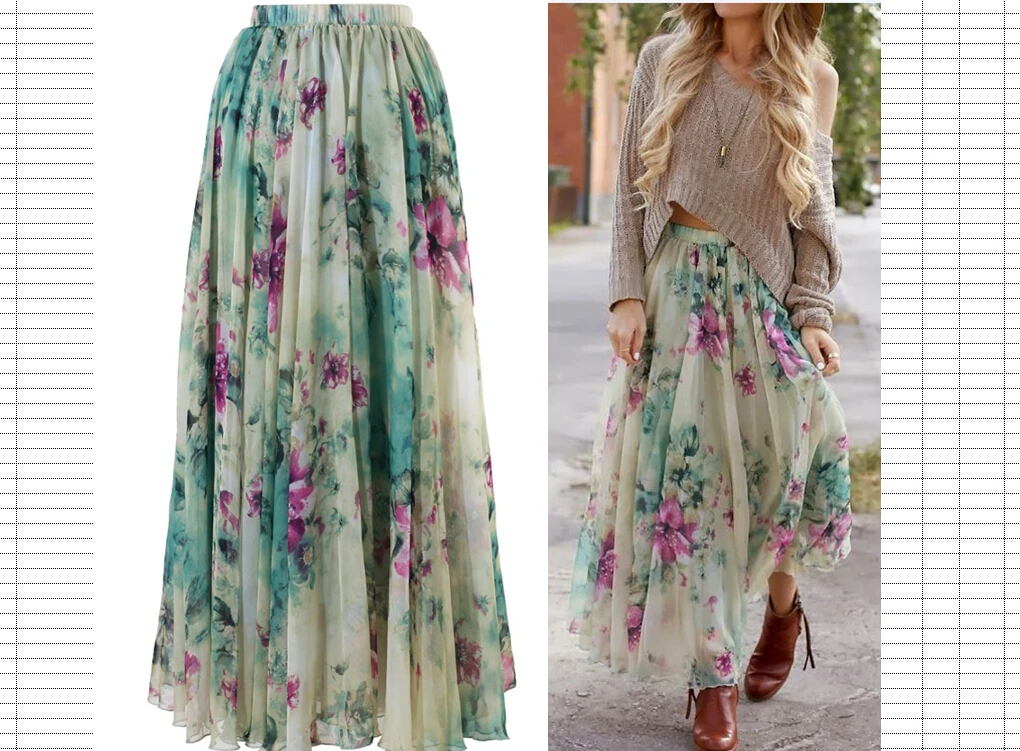 Green floral Шифоновые Boho женские богемные с высокой талией цветочные принты Джерси цыганские летние юбки летний пляжный длинный макси юбки - Цвет: Green floral