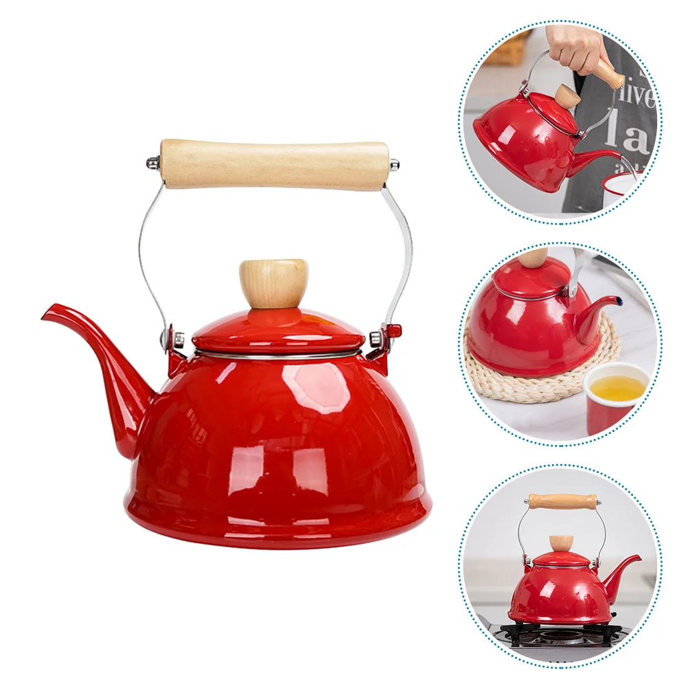 

1Pc 1.4L Tea Serving Pot Enamel Teapot Vintage Teapot Home Office Tea Kettle (Red)