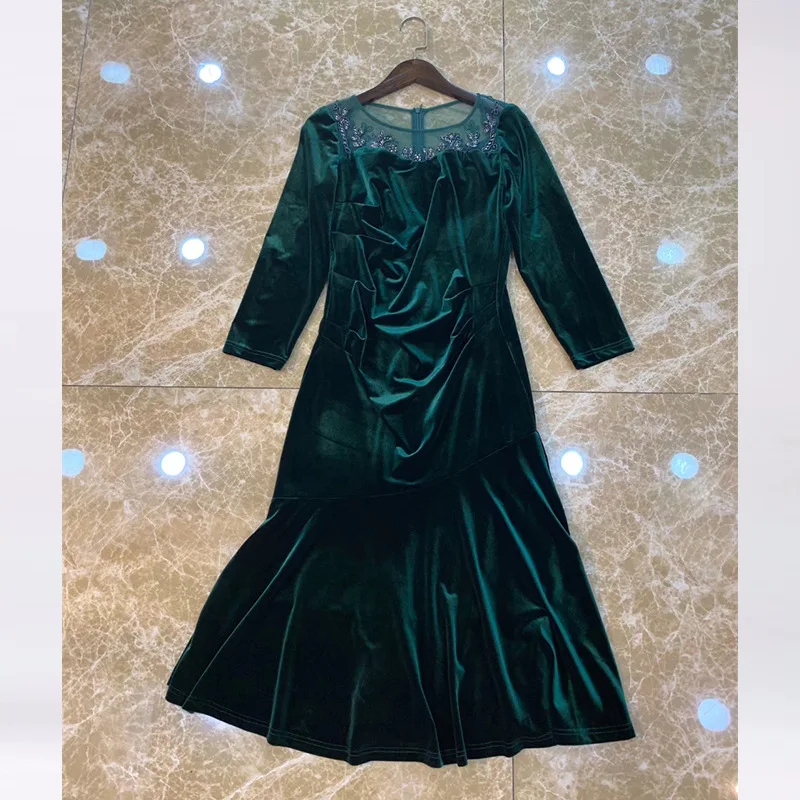 

Dress Vestidos XXXL De Fiesta 2021 Spring Style Women Sexy Sheer Mesh Embroidery Patchwork 3/4 Sleeve Purple Green Dress Mermaid