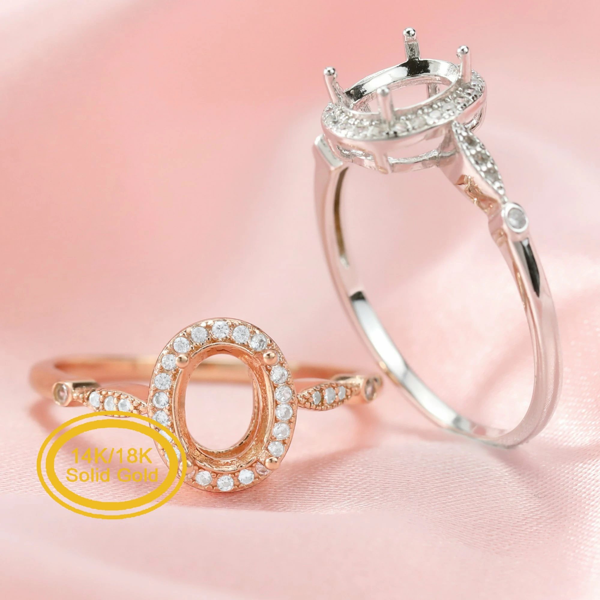 Кольцо с овальными зубцами Цвет Розовое золото 14 К/18 К муассанитом 1224057 |