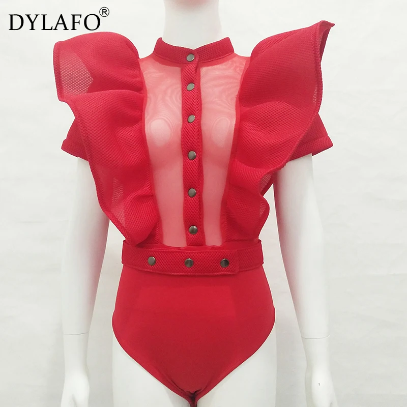 Женский боди с черными оборками Летний комбинезон вырезами сексуальный короткий