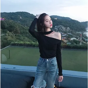 Женская летняя футболка, приталенный пуловер в Корейском стиле, водолазка с вырезом, в стиле Харадзюку, 2020