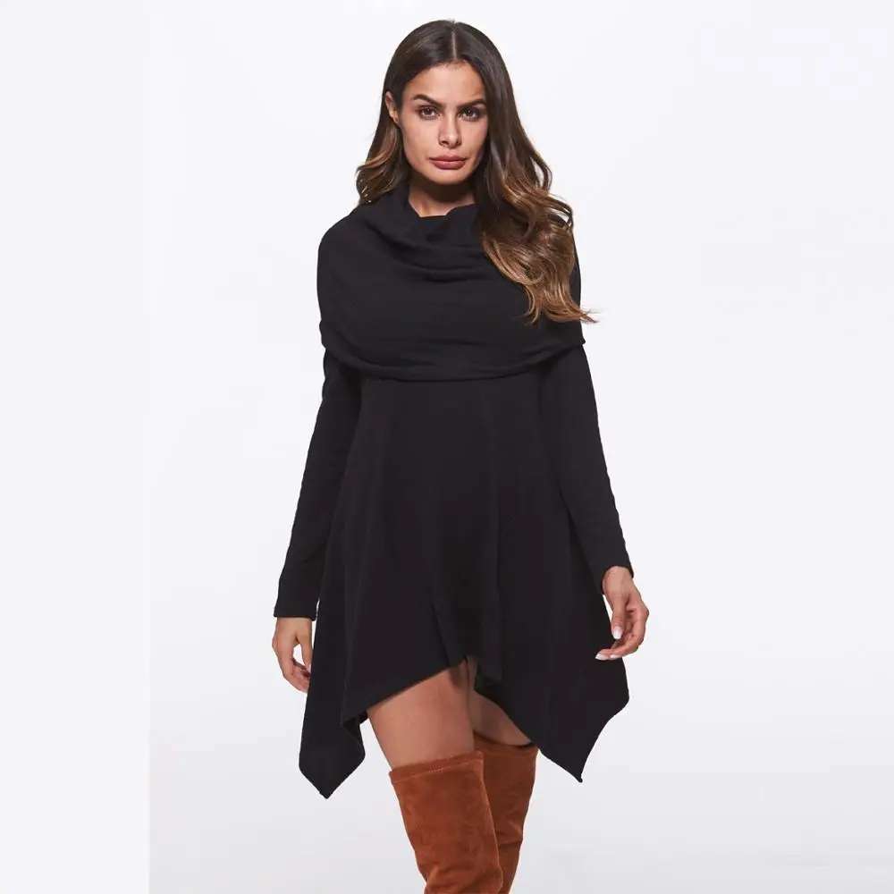 Европейский и американский стиль сплошной цвет асимметричное платье с капюшоном