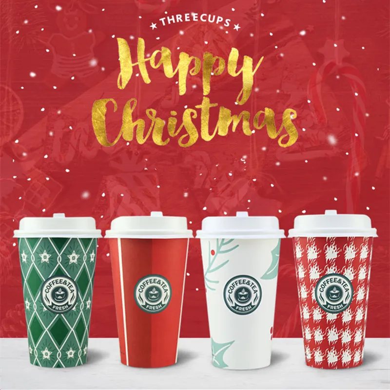 50 шт креативные толстые одноразовые бумажные стаканчики 500 мл красный белый