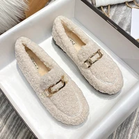metal celebrity chain fur flats woman plush loafers fleeces new ins winter shoes women lambswool moccasins plus size 4243
