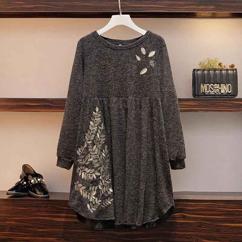 2019 осеннее женское платье плюс размер зима новый большой женский свободный