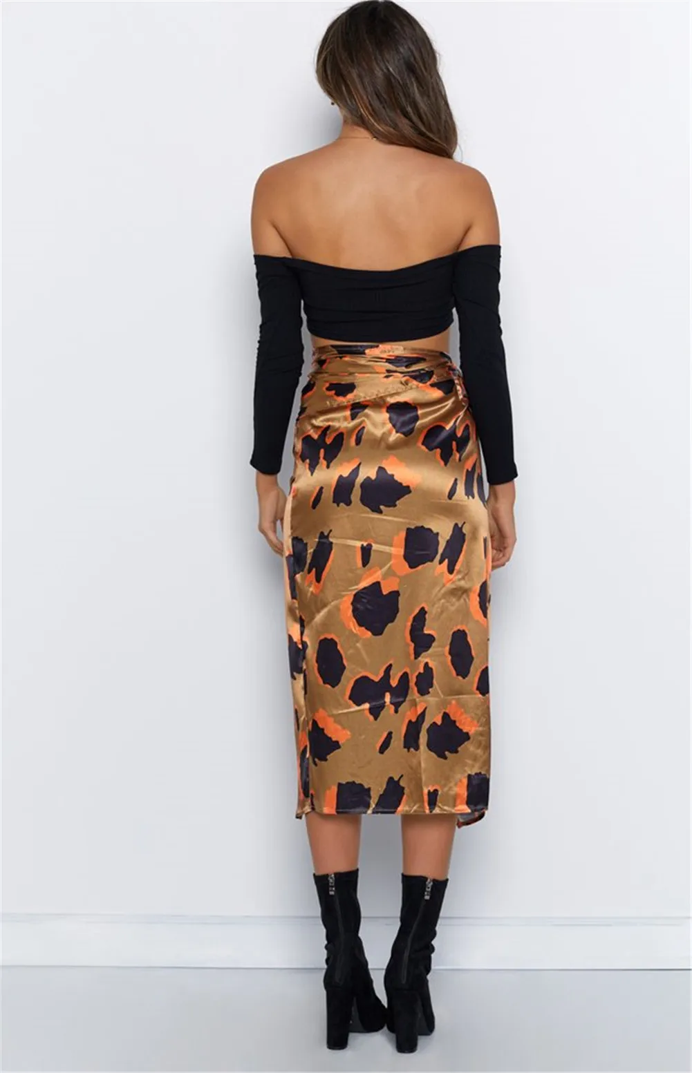 

2020 Summer Women Leopard Skirt Slim Wrap Asymmetric Bandage Lace Up Side Split Bodycon High Waist Midi Skirts