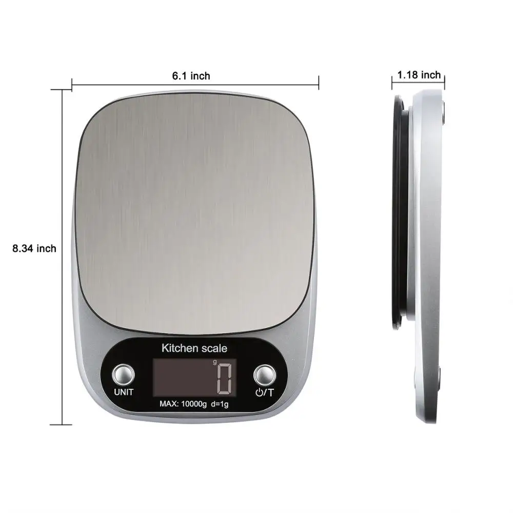 

Digital Kitchen Scale 10kg Food Scale Multifunction Weight Scale Electronic Baking & Cooking Scale with LCD Display Silver