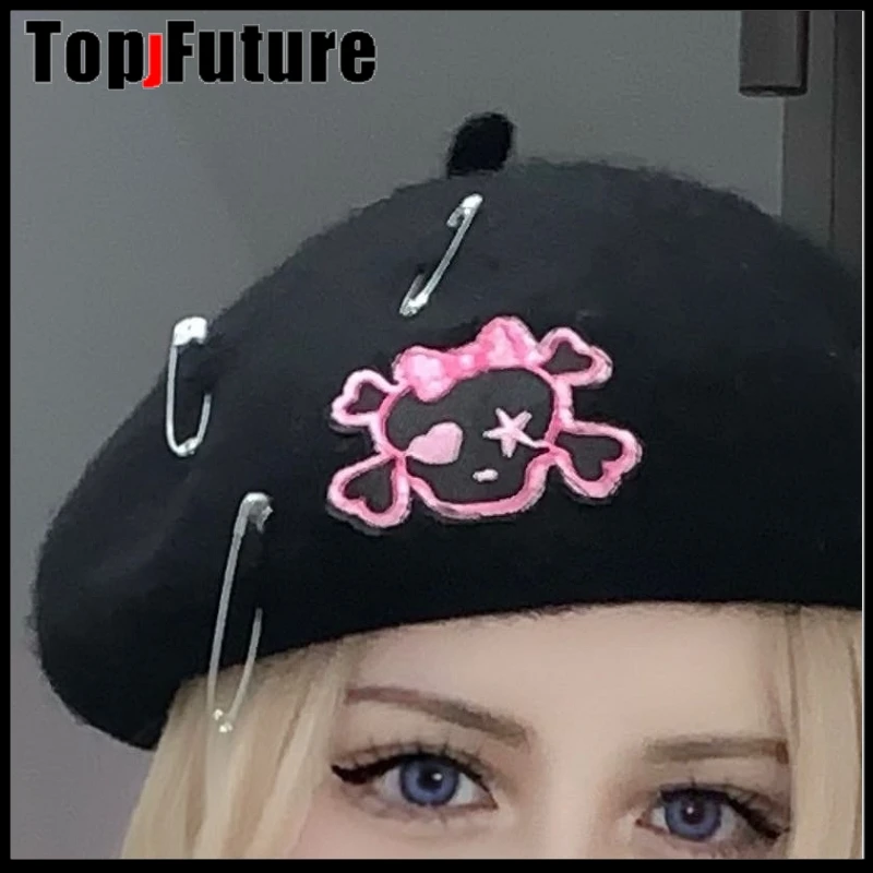 Шапка женская в стиле Харадзюку черная Готическая дизайнерская уличная Кепка с