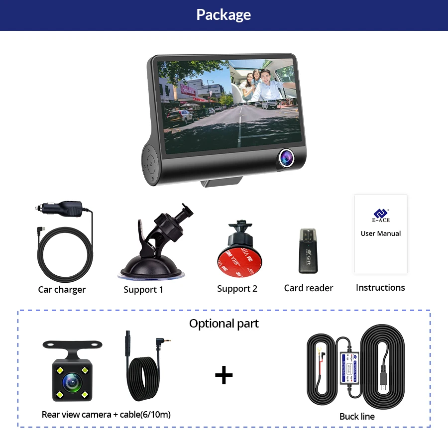 

YLKGTTER 4Inch 3 Lens Car DVR Dash Camera Video Recorder Car Registrar for Cars G-sensor Auto Dashcam Night Version Park Monitor