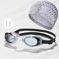 3in1 waterproof men women swimming pool goggles set water sport eyewear wi earplugs pu coating fabric swim caps hat accessories