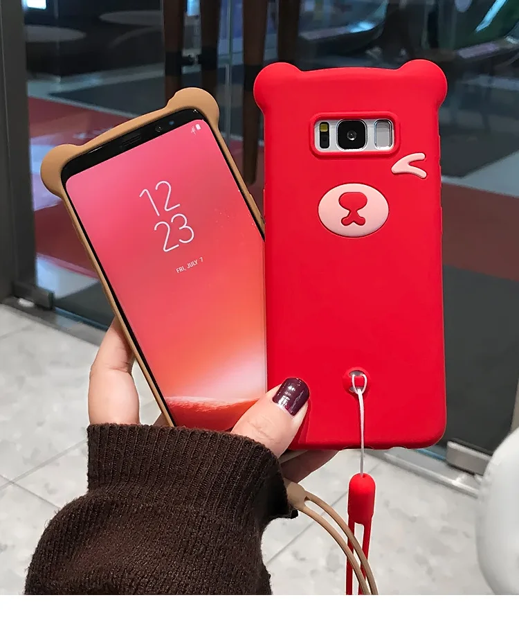 Чехол для Samsung S8 S9 S10 plus bear мобильный телефон note 8 9 с ремешком мягкий ТПУ чехол