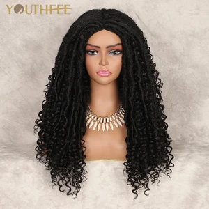 Youthfee 24 Inches faux locs braided full wigs lace part synthetic wigs for black women dreadlocs braids machine wig
