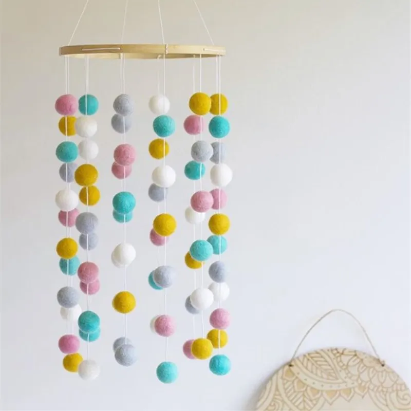 INS Wooden Ring With Felt Balls Wind Chimes Newborn Baby Bed Bell Pendant Kids Room Decoration Wall Hanging Ornament Photo Props | Дом и сад