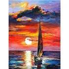 5d алмазная живопись, полная круглая Алмазная вышивка, Настенная Наклейка ручной работы, картина маслом, закат, парусник, домашний декор E1219