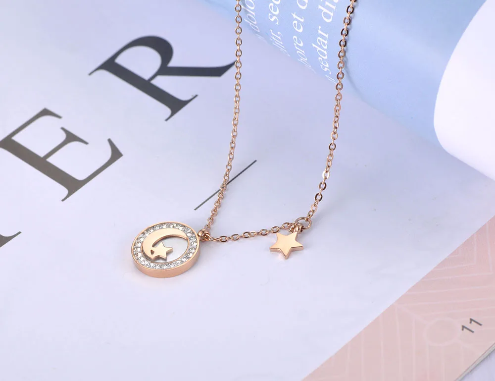 Оригинальный дизайн подвеска Lokaer из нержавеющей стали с фианитами звезда луна