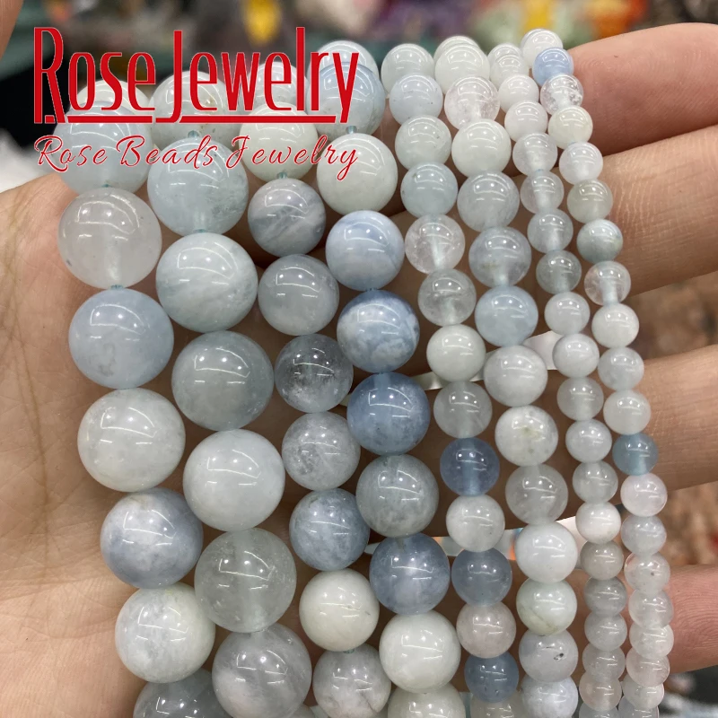 

AAAA Natural Aquamarines Stone Round Loose Spacer Beads For Jewelry Making DIY Charm Bracelet Necklace 15" Inches 4/6/8/10/12 mm