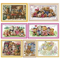 embroidery needlework bear family stamped cross stitch kit canvas patterns 11ct 14ct printed counted fabric threads decor sets