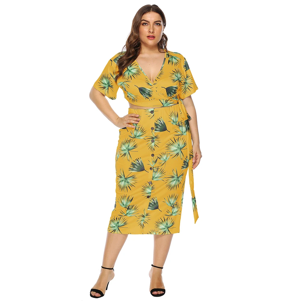 Женские комплекты из двух предметов размера плюс модные повседневные топы и юбки