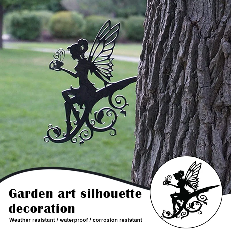 

Butterfly Fairy Metal Silhouette used for Garden and Outdoor Wall Decoration Or as Gifts for Kids