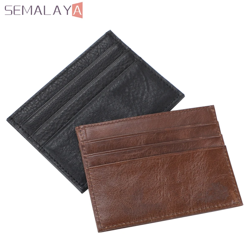 2021 Men Minimalist Slim Card Wallet Genuine Leather Wallet Women Card Multi Function Oil Wax Cowhide For Unisex