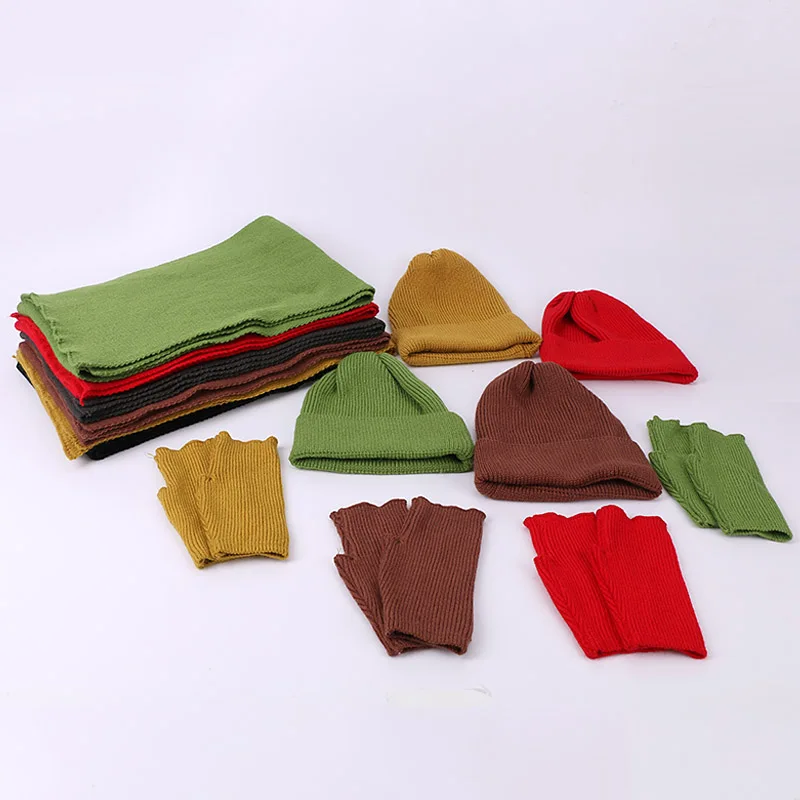 Новинка женские зимние перчатки с кроличьим мехом шарф шапка комплект из трех