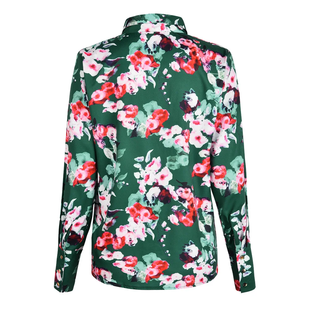 Винтаж рубашки блузка Для женщин 2020 Цветочный принт блузки отложной воротник в