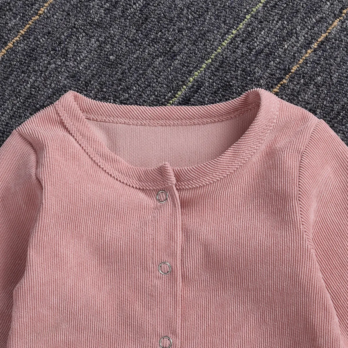 

OPPERIAYA Newborn Toddler Baby Girls Solid Color Jumpsuit Round Neck Long Sleeve Buttons Corduroy Romper Clothes with Pocket