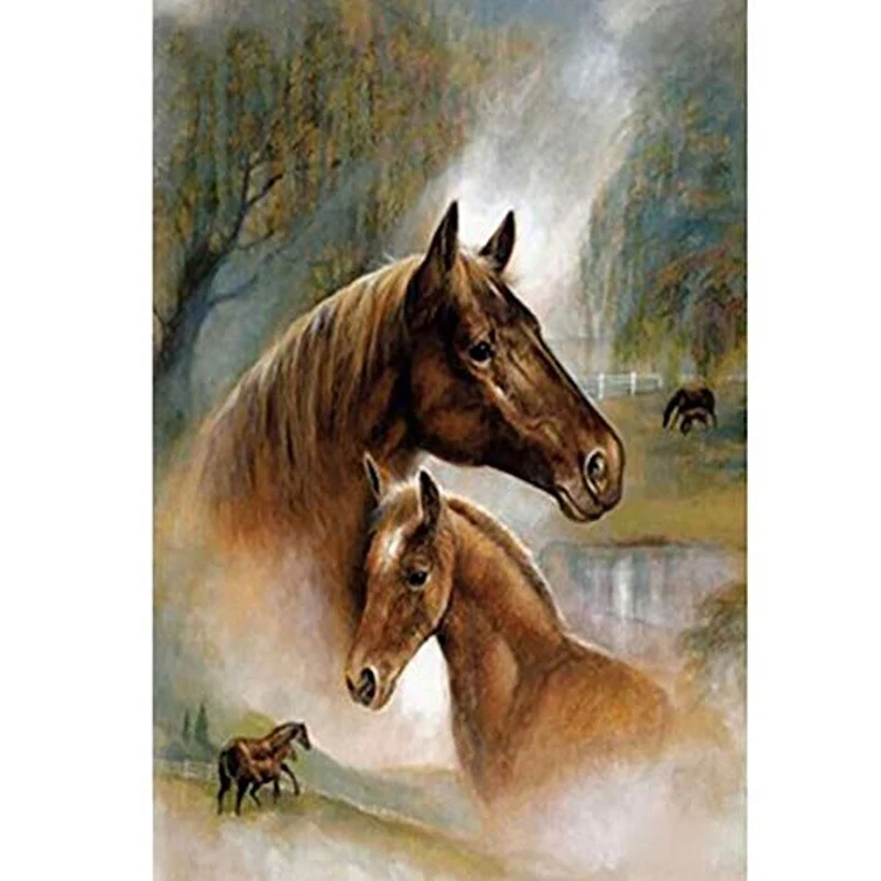 

5D Diamond Painting Horse Mother and Son Diamond Embroidery Cross Stitch Rhinestone Mosaic Full Round Drill DIY Animal Wall Art
