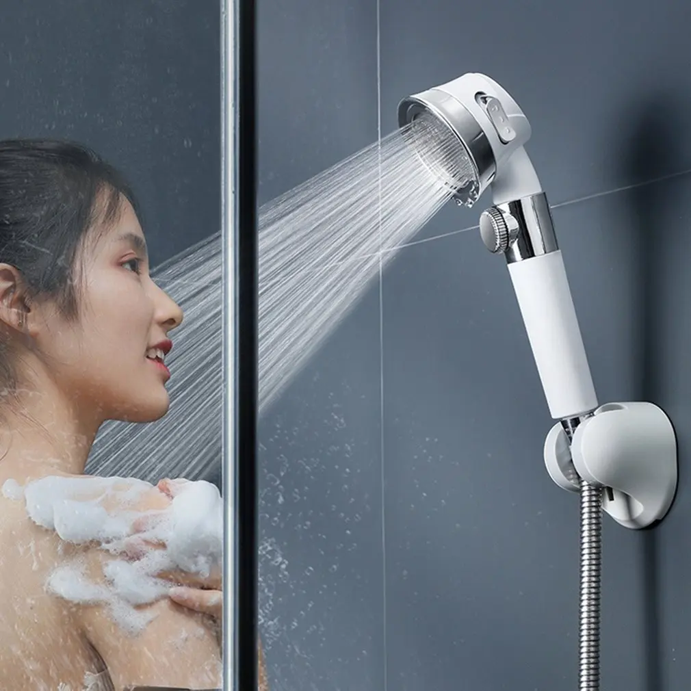 

Pressurized Shower Head ABS Punch-Free Stop Button Water Saving Shower Head Adjustable Water Volume Durable Bathroom Shower Head