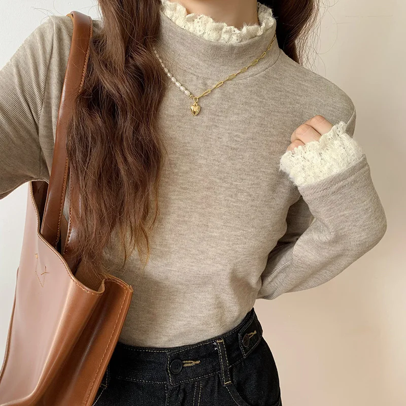 

2021 Autumn and Winter ins Casual Sweater Long Sleeve T-shirt Women's Tops Slim Fit Inner Wear Half Turtleneck Bottoming Shirt