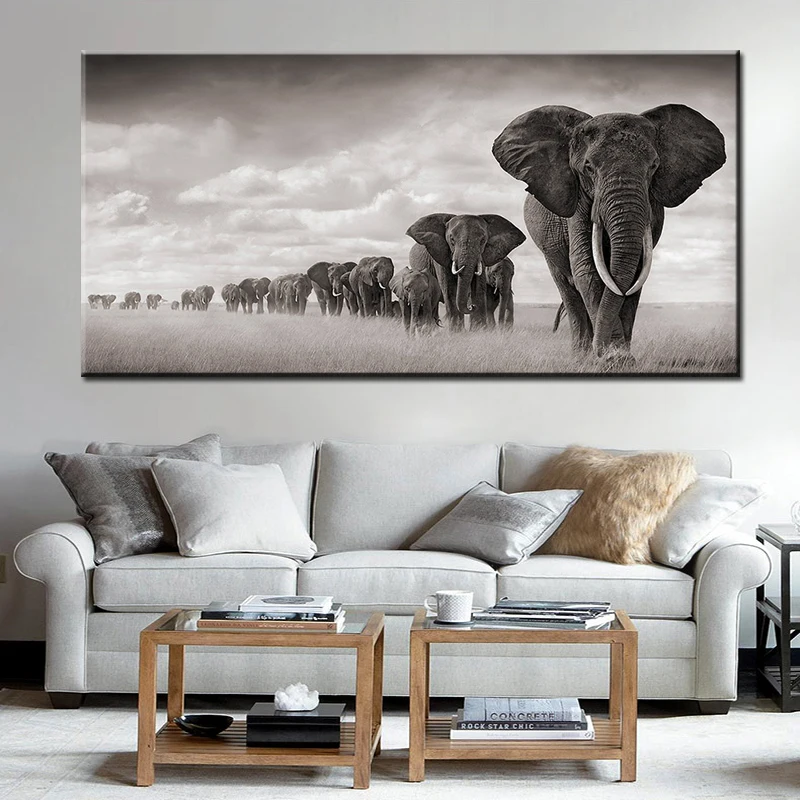 

Black Africa Elephants Wild Animals Canvas Painting Scandinavia Posters and Prints Cuadros Wall Art Pictures For Living Room
