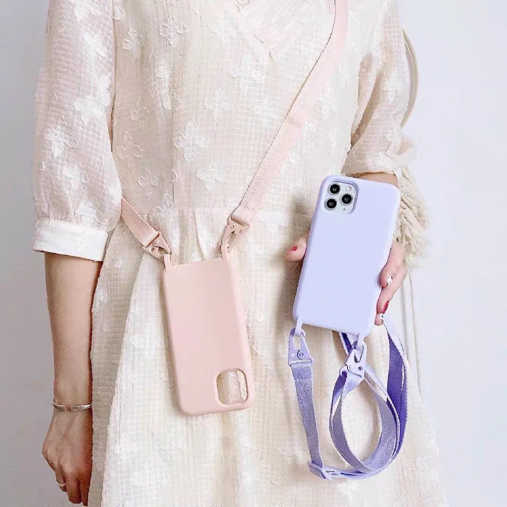 

Crossbody Necklace Holder Phone Cases For iPhone 7 8 Plus Xs 11 12 13 Pro Max Lanyard Silicone Case Cover With Cord Strap Rope