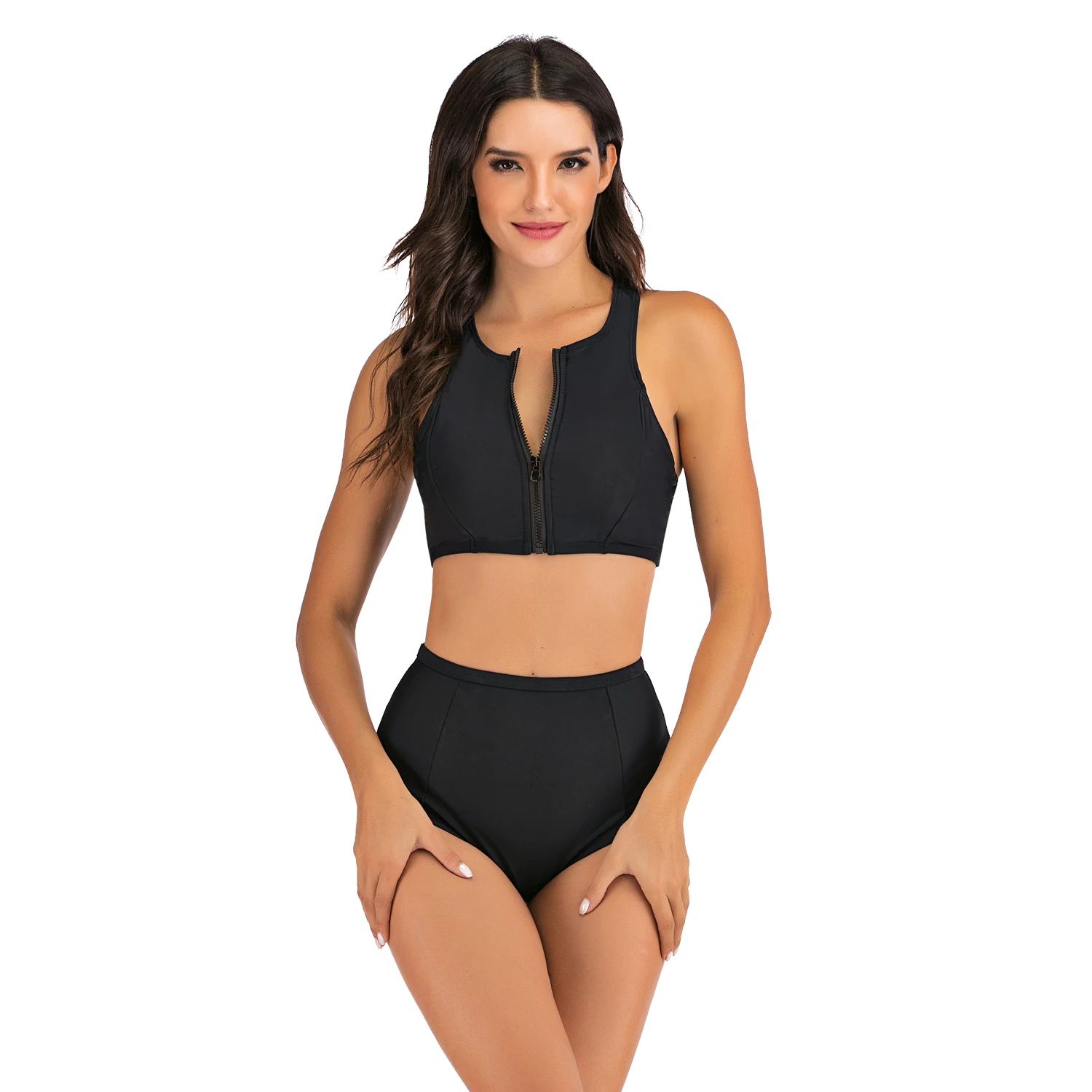 Черный комплект бикини Женский спортивный жилет шорты с высокой талией