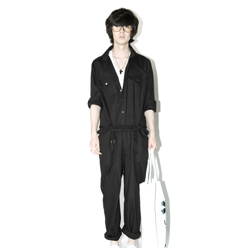 Мужской комбинезон большого размера черный в корейском стиле весна-лето 2019 |